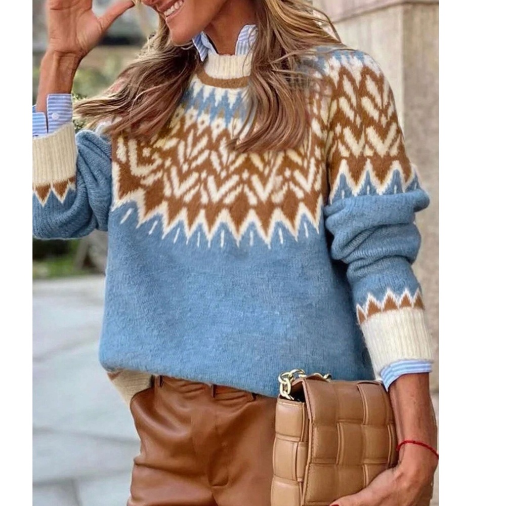 Cozy Fair Isle Print Oversized Sweater Top - Picture 4 of 14